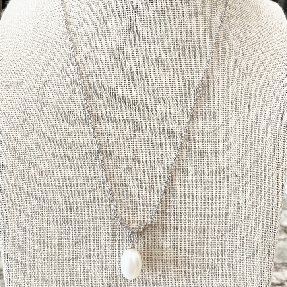 JTV White Freshwater Pearl White Topaz Silver Necklace White Women’s One Size